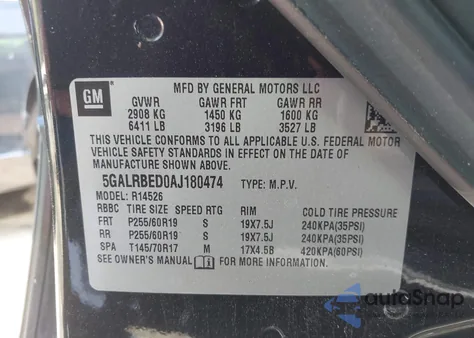 2010 Buick Enclave 1Xl from USA, damaged, VIN 5GALRBED0AJ180474